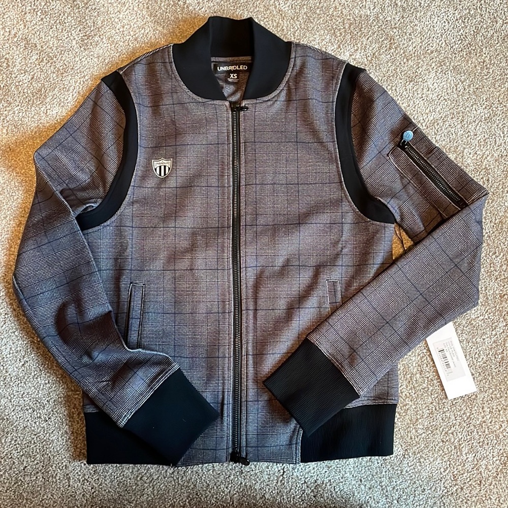 Plaid Bomber Jacket XS - Brand Unbridled. NWT high end brand & quality 2way zip